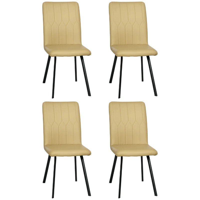 HOMCOM Lot de 4 chaises de salle à manger assise en similicuir rembourrée épais pieds en acier avec dossier noir