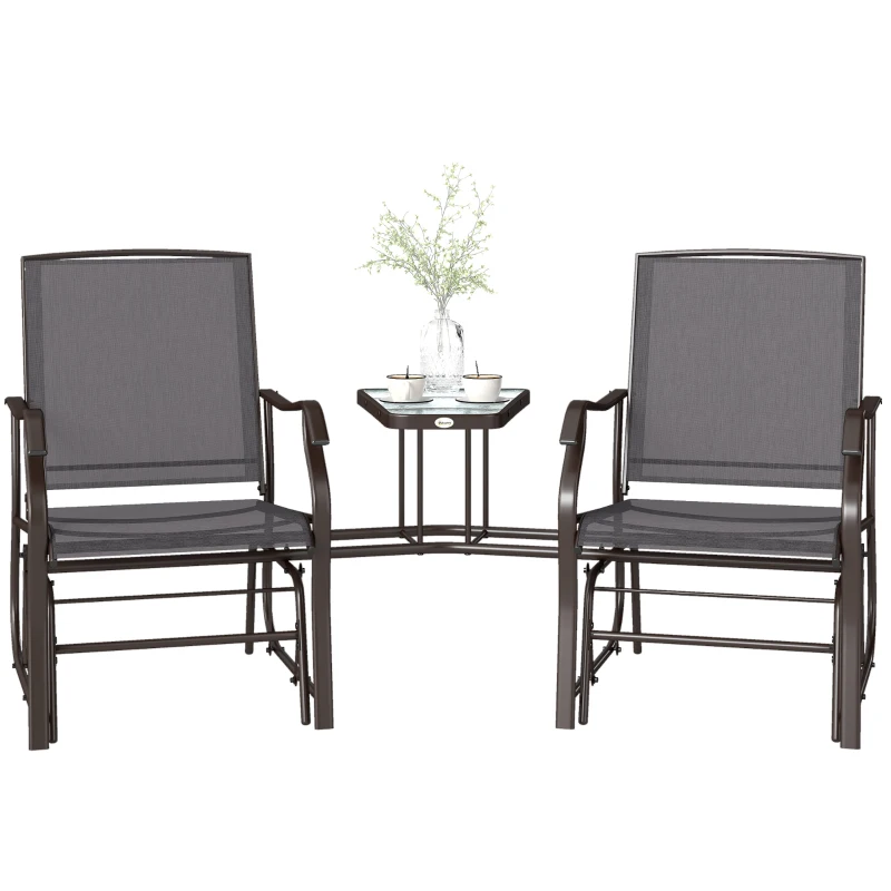 Outsunny Gliding Jack and Jill Seat, with Glass-Top Table - Brown/Grey