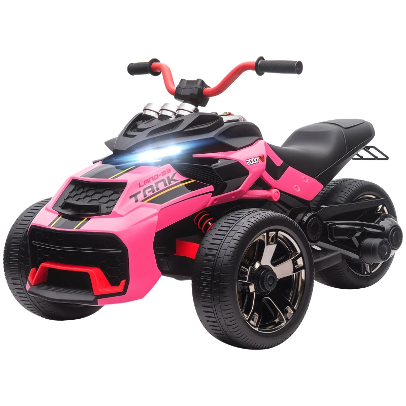 AIYAPLAY 12V Kids Electric Ride On Car with 3 Wheeler, MP3 Player, Horn, 2 Speeds, LED Lights for Boys & Girls Ages 3-8, Pink
