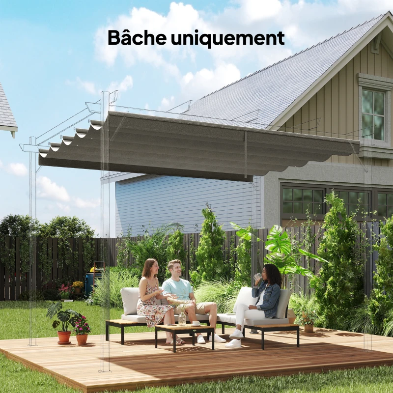 Outsunny Lona de techo para pérgola/cenador retráctil de 3 x 3 m - solo lona 250 x 255 cm gris claro