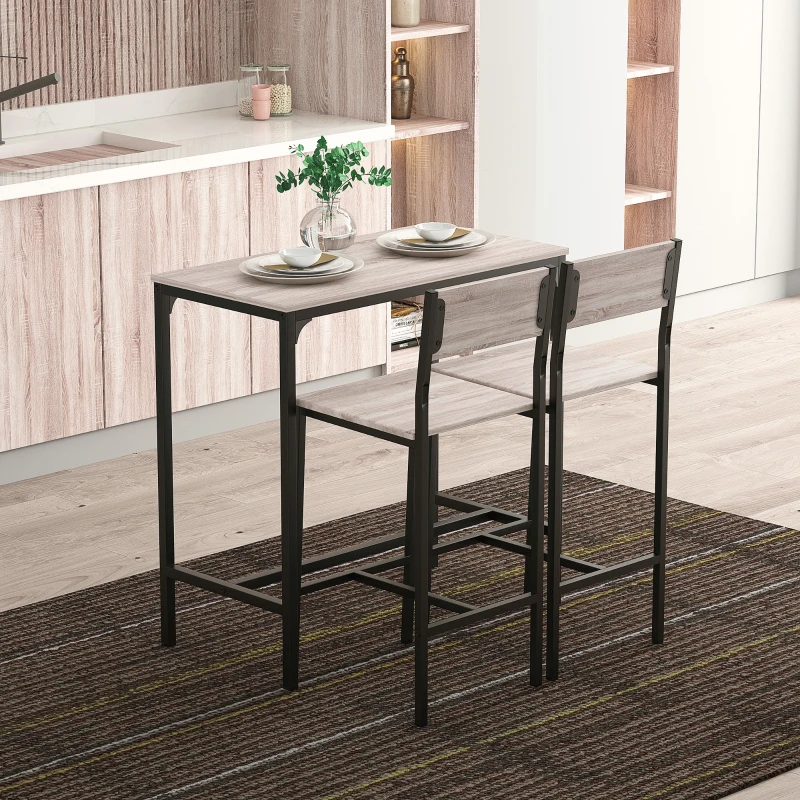 HOMCOM Set de Mesa de Bar y 2 Taburetes Estilo Industrial Marco de Metal para Cocina Salón Natural y Negro