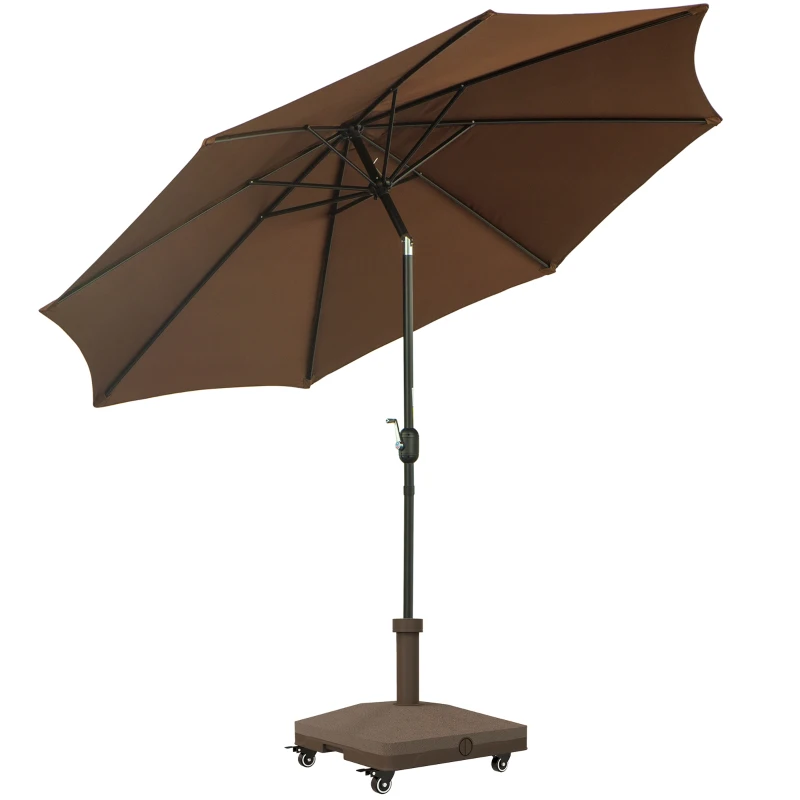 Outsunny Lot de parasol de jardin et pied de parasol - parasol rond inclinable Ø 3 m - base de lestage carré 4 roulettes en HDPE