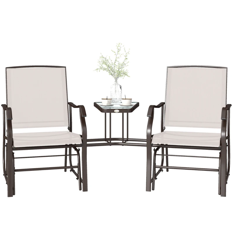 Outsunny Gliding Jack and Jill Seat, with Glass-Top Table - Brown/Beige