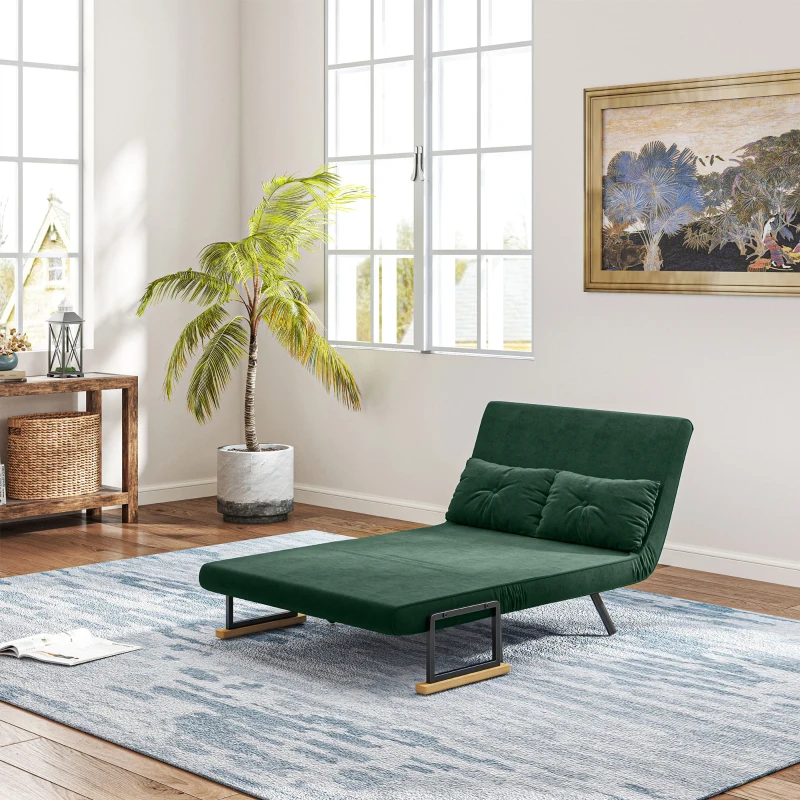 HOMCOM Canapé convertible 2 places 4 en 1, canapé-lit avec dossier réglable sur 5 niveaux, 2 coussins, 102 x 73 x 81 cm, vert