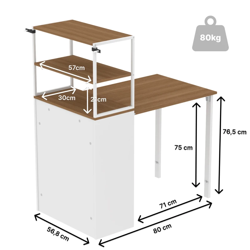 HOMCOM Folding Desk Kitchen Table with 4 Shelves Computer Desk Work Desk Laptop Table 105 x 60 x 127 cm Natural Wood