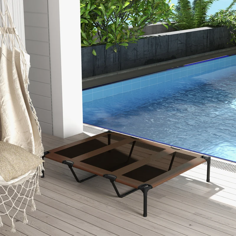 PawHut Lot de 2 Lits sur pieds XXL pour chien chat lit de camp animal 122L x 92l x 23H cm marron clair