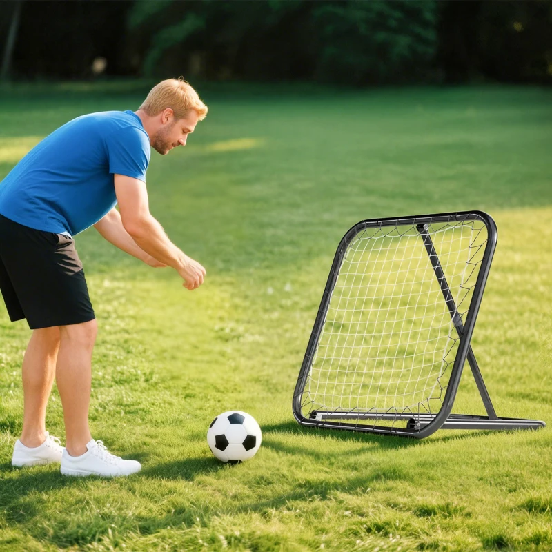 HOMCOM Filet de rebond de football rebondisseur de football ajustable pliable portable 4 piquets de fixations au sol filet de PE noir blanc 78 x 84 x 78 cm