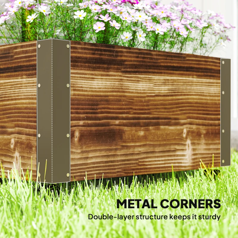 Outsunny Raised Garden Bed with Trellis, Outdoor Wooden Planter Box with Metal Corners and Wheels, Raised Bed for Garden