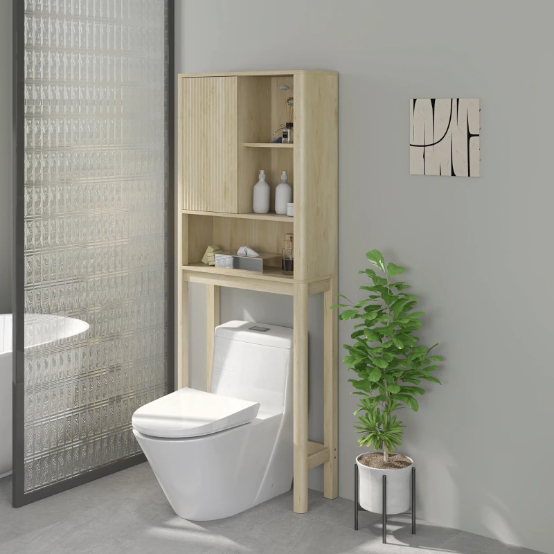 HOMCOM Meuble de rangement au-dessus des toilettes avec porte coulissante, compartiments et étagère réglable, blanc