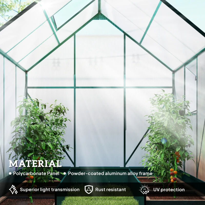 Outsunny 6x6 FT Polycarbonate Greenhouse with Base and Raised Bed, Walk-in Greenhouse with Aluminium Frame, Temperature Controlled Window, Foundation for Plants, Flowers, Vegetable