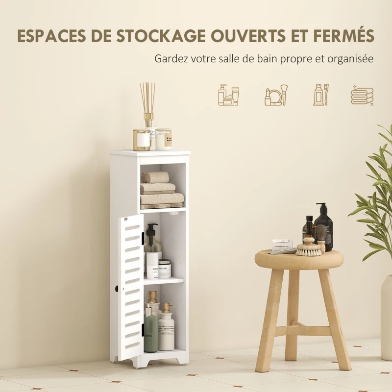 HOMCOM Meuble salle de bain, armoire salle de bain 4 niveaux  porte persienne, étagère ouvert, 22x20x75cm, blanc
