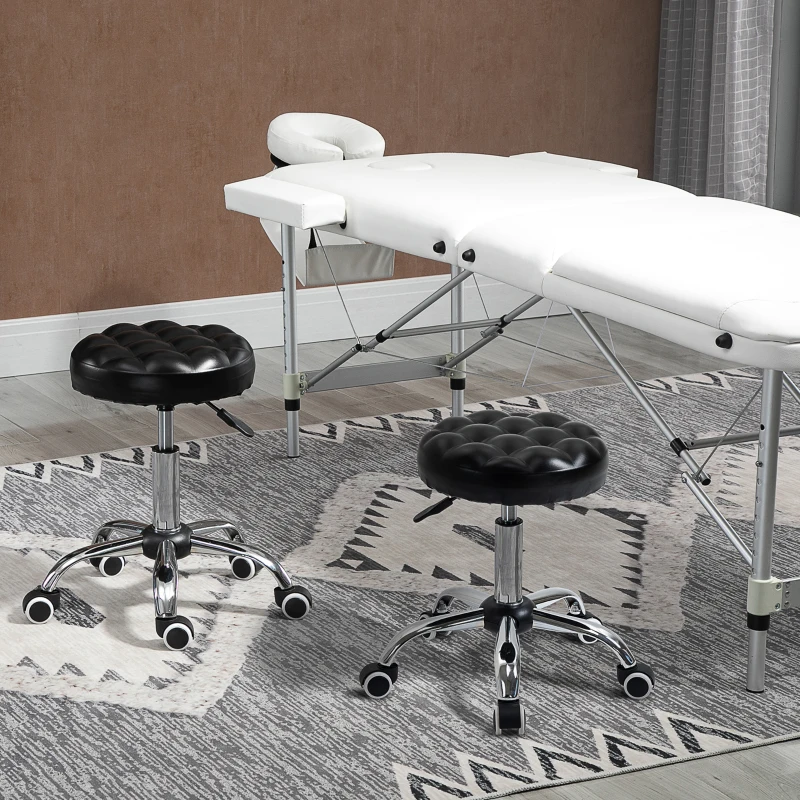 HOMCOM Lot de 2 tabourets massage à roulettes réglable en hauteur pivotant 360° assise synthétique capitonnée noire
