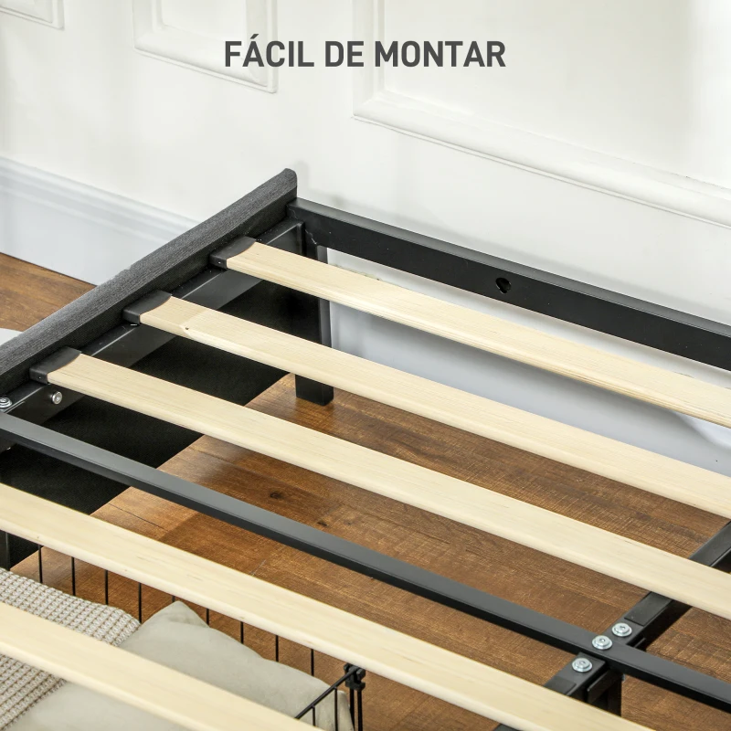 HOMCOM Estrutura de Cama Dupla 140x190 cm Estrutura Cama de Casal com 3 Gavetas e Estrutura de Metal Carga 363 kg Cinza