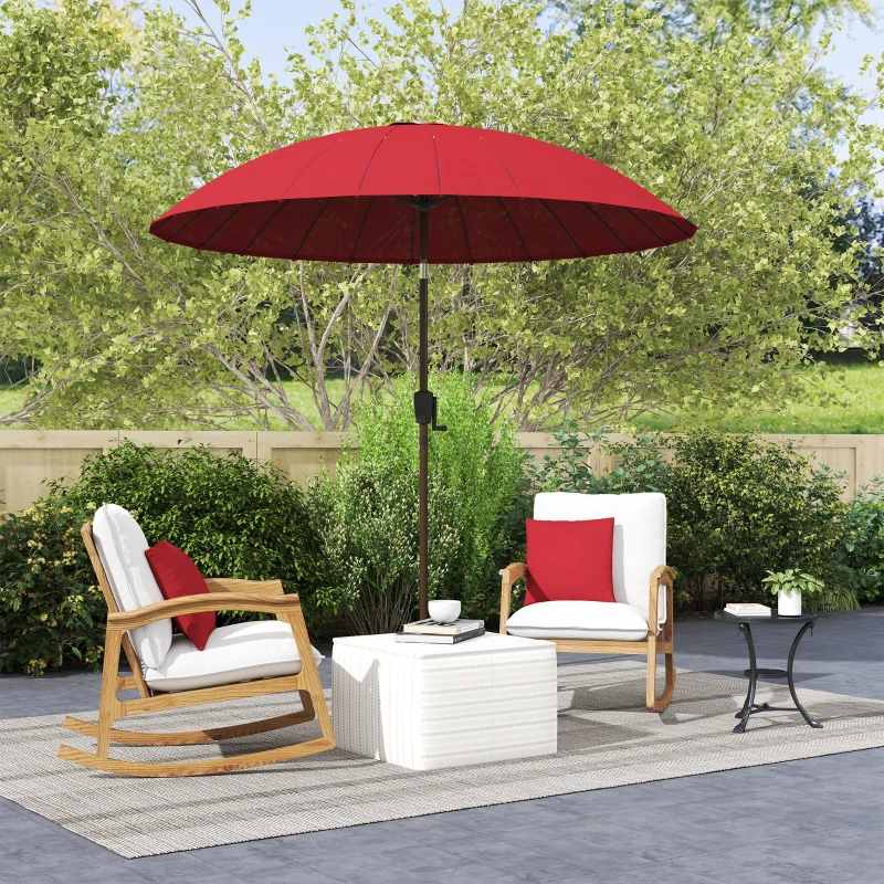 Outsunny Parasol de jardin Parasol droit inclinable rond avec 24 baleines manivelle aluminium fibre de verre polyester diamètre 2,60 m coloris rouge