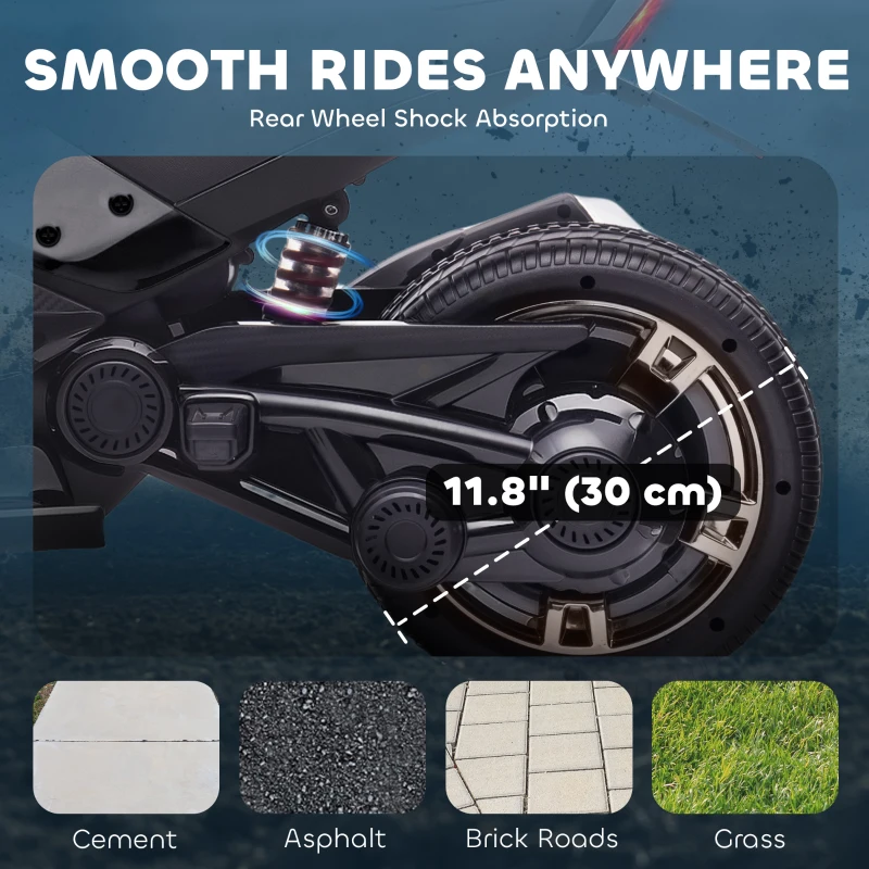 AIYAPLAY 12V Kids Electric Ride On Car with 3 Wheeler, MP3 Player, Horn, 2 Speeds, LED Lights for Boys & Girls Ages 3-8, Black