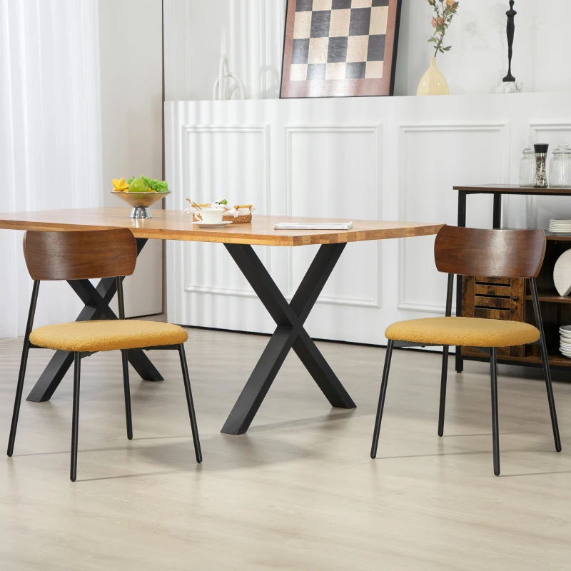 HOMCOM Lot de 2 chaises de salle à manger avec assise effet bouclette, dossier courbé effet bois, intérieur, jaune