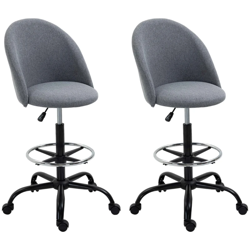 Vinsetto Lot de 2 chaises de bureau fauteuil de bureauassise haute réglable 105-125H cm tabouret de bureau pivotant 360° lin gris