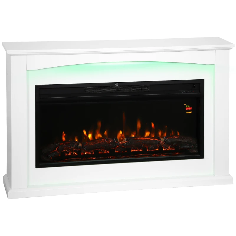 HOMCOM Cheminée électrique 1000W/2000W, fausse cheminée décorative, effet flamme à 5 luminosités réglables, 121x25x77cm, blanc(m-12)