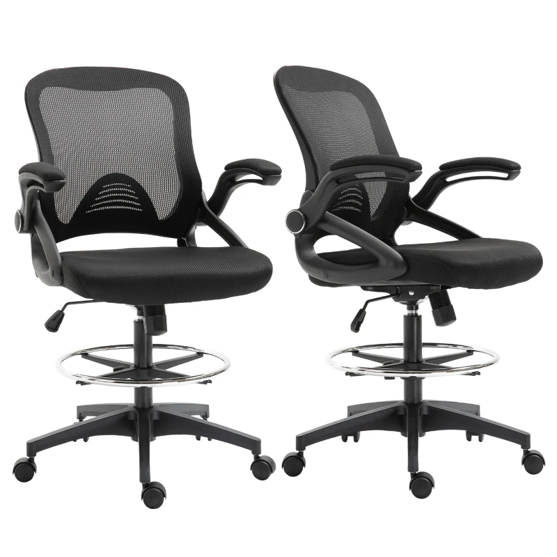 Vinsetto Lot de 2 fauteuils de bureau chaise de bureau assise haute réglable dim. 64L x 60l x 106-126H cm maille respirante noir