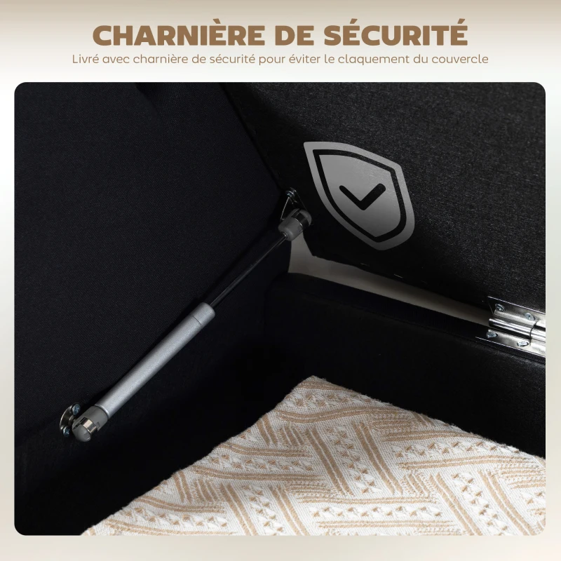 HOMCOM Banc banquette coffre 2 en 1 en tissu aspect lin avec pieds en bois 146,5 x 49 x 72 cm noir