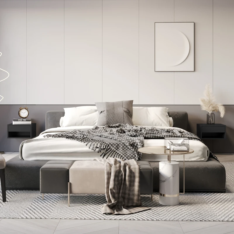 HOMCOM Lot de 2 tables de chevet murales table de nuit tiroir coulissant niche plateau en bois dim. 37L x 32l x 21H cm noir