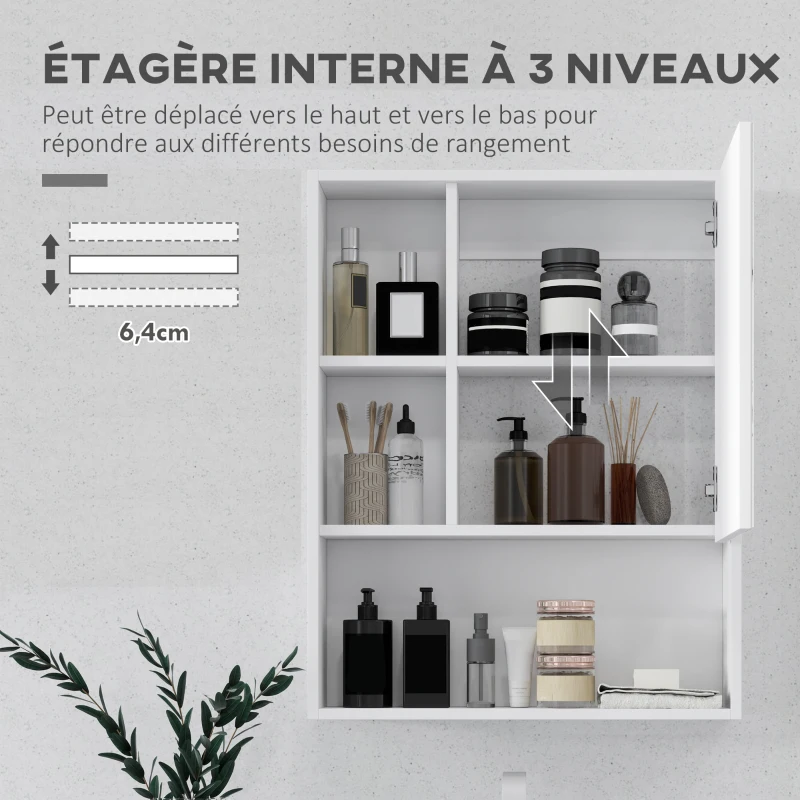 kleankin Armoire murale salle de bain avec miroir, meuble salle de bain, 5 compartiments et étagère réglable, 60x15x76cm, blanc