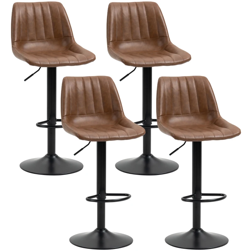 HOMCOM Lot de 4 tabourets de bar style vintage réglable pivotant avec repose-pied revêtement synthétique marron