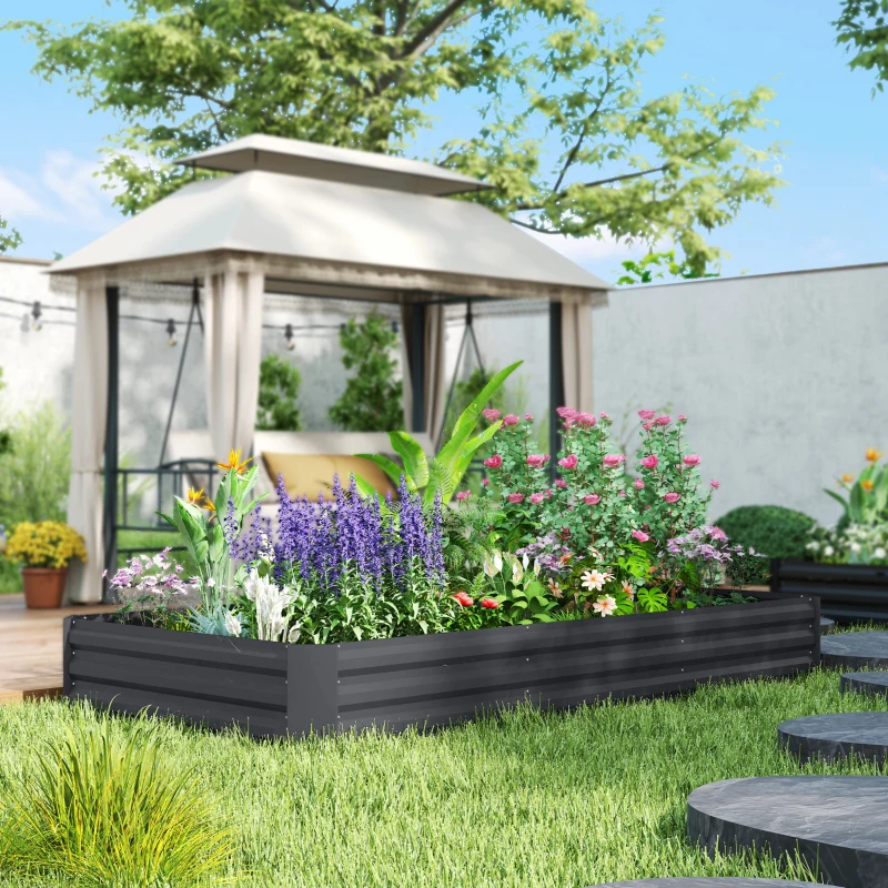 Outsunny Jardinière extérieure carré potager galvanisée avec bordure de sécurité et fond ouvert 240 x 120 x 30 cm gris foncé