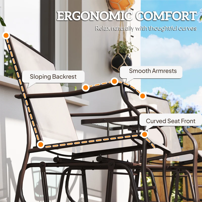 Outsunny Gliding Jack and Jill Seat, with Glass-Top Table - Brown/Beige