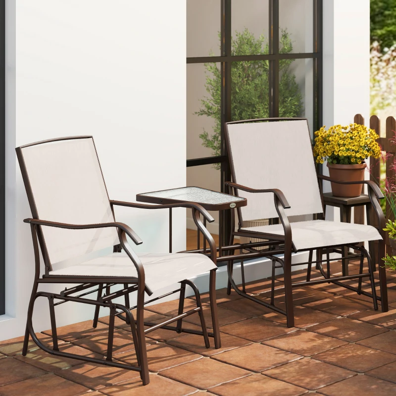 Outsunny Gliding Jack and Jill Seat, with Glass-Top Table - Brown/Beige