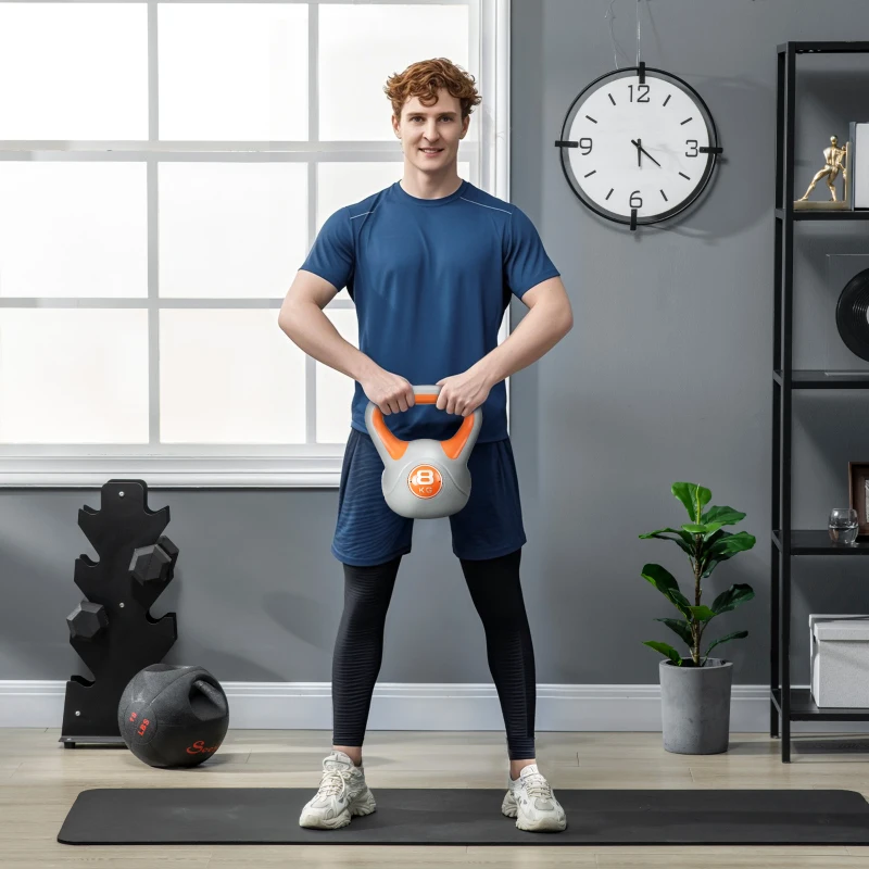 SPORTNOW Kettlebell 8 kg, haltère avec poignée ergonomique, haltère à boule, musculation, entraînement, 20 x 14 x 24 cm, orange