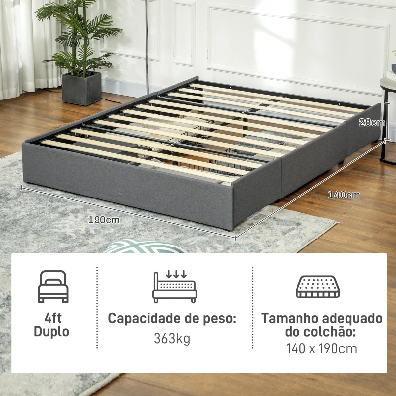 HOMCOM Estrutura de Cama Dupla 140x190 cm Estrutura Cama de Casal com 3 Gavetas e Estrutura de Metal Carga 363 kg Cinza