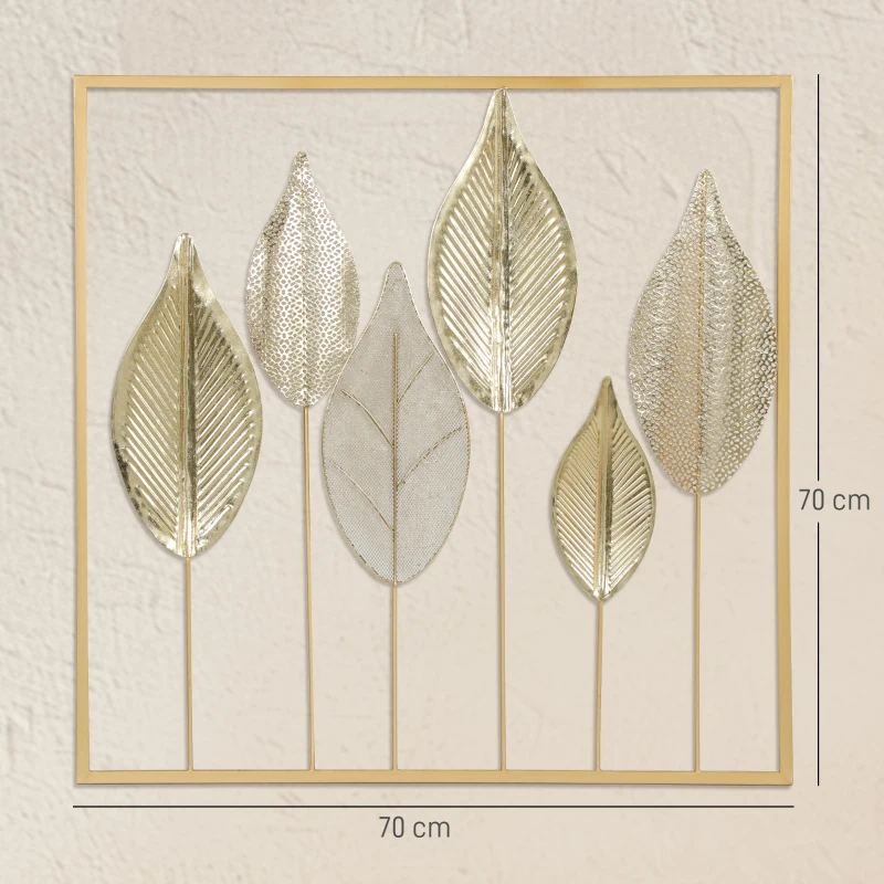 HOMCOM Décoration murale en métal moderne, sculpture murale en métal en forme de feuille, 70 x 70 cm, doré