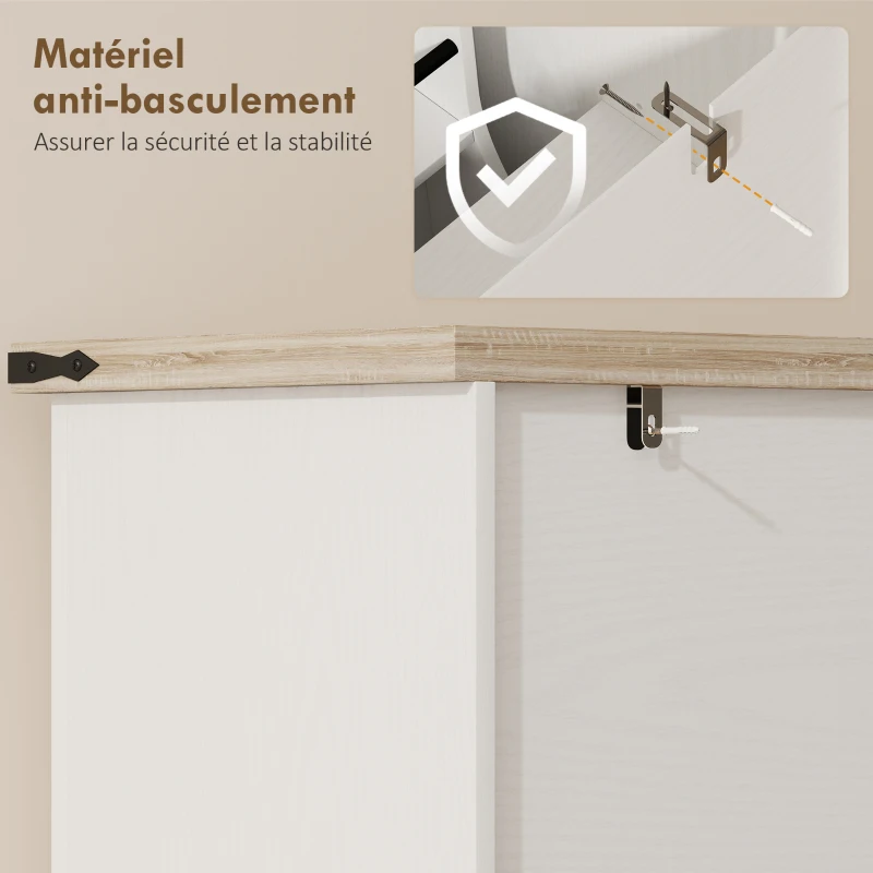 HOMCOM Buffet de cuisine, armoire de cuisine avec 4 portes, 6 porte-épices et étagères réglables, 76,3 x 40 x 136 cm, blanc