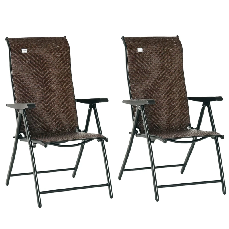 Outsunny Set of Two Folding Garden Chairs, with Seven-Position Adjustable Backs - Brown