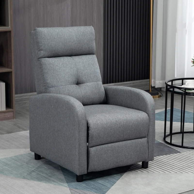 HOMCOM Fauteuil de relaxation inclinable manuellement avec repose-pied revêtement effet lin gris(m-10)