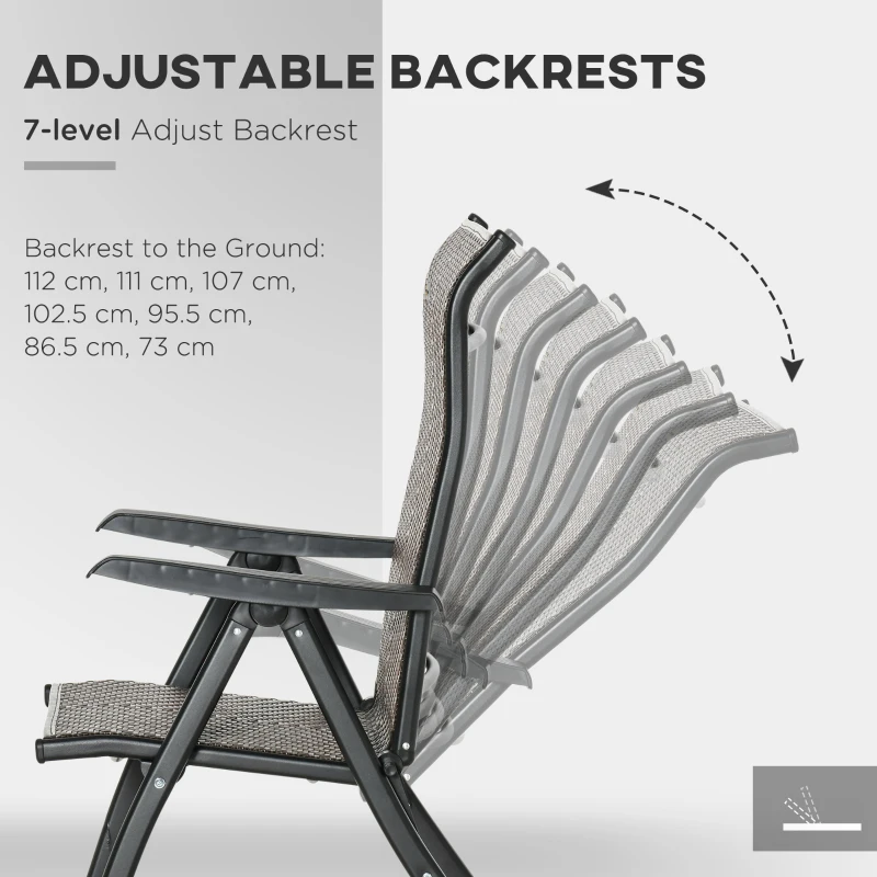 Outsunny Set of Two Folding Garden Chairs, with Seven-Position Adjustable Backs - Brown