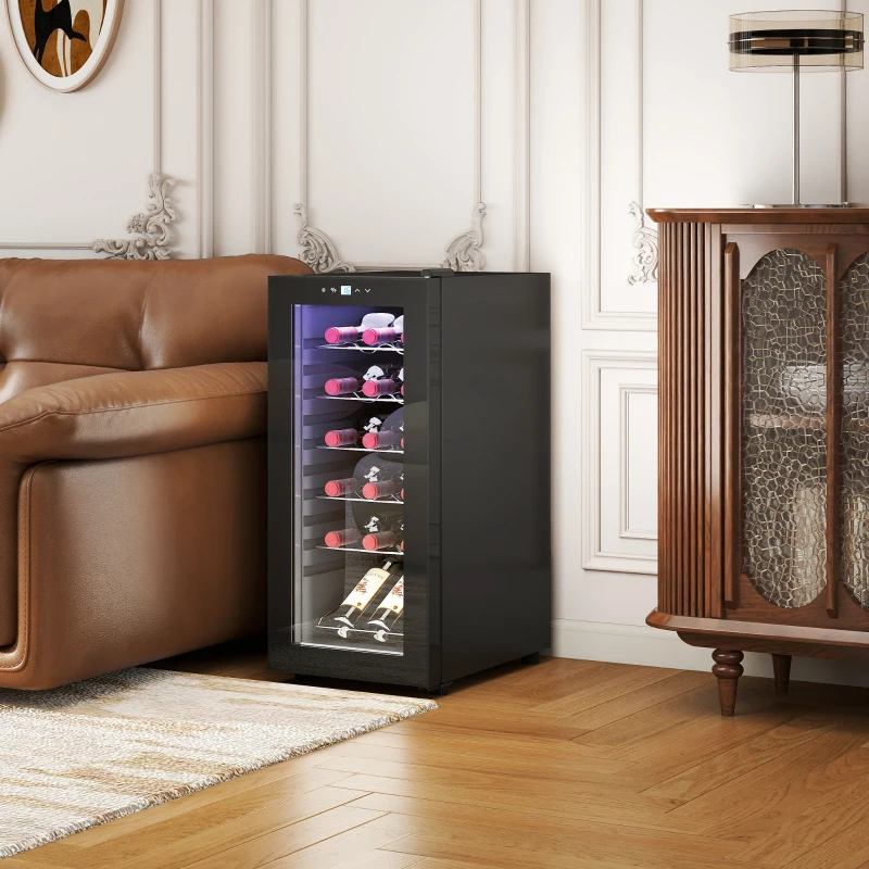 HOMCOM Cave à vin 18 bouteilles 50L haute performance température réglable 5-18° avec lumière LED, noir