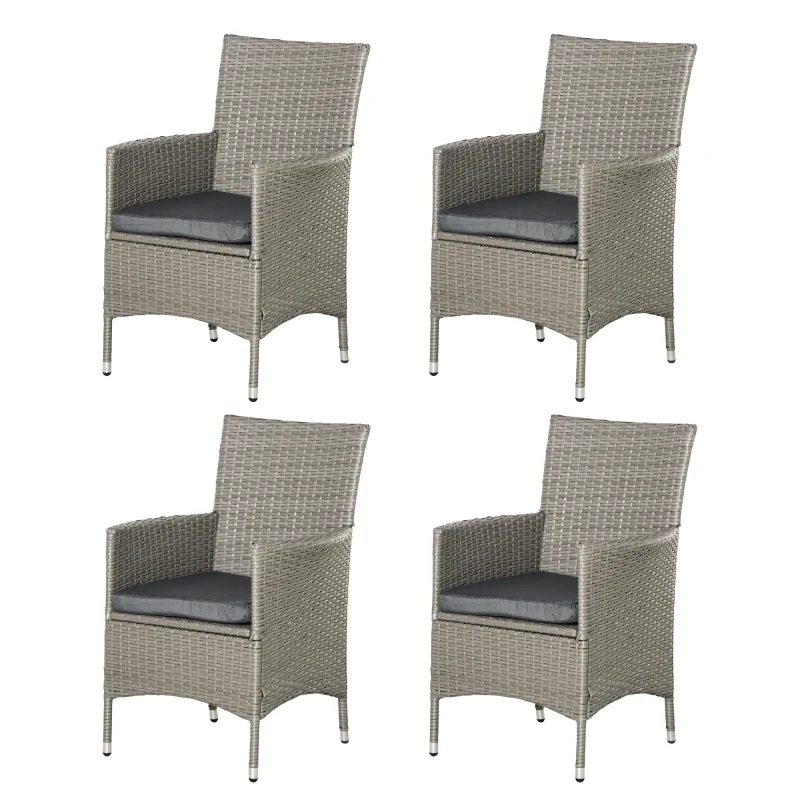 Outsunny Set of Four Rattan Armchairs, with Cushions - Grey