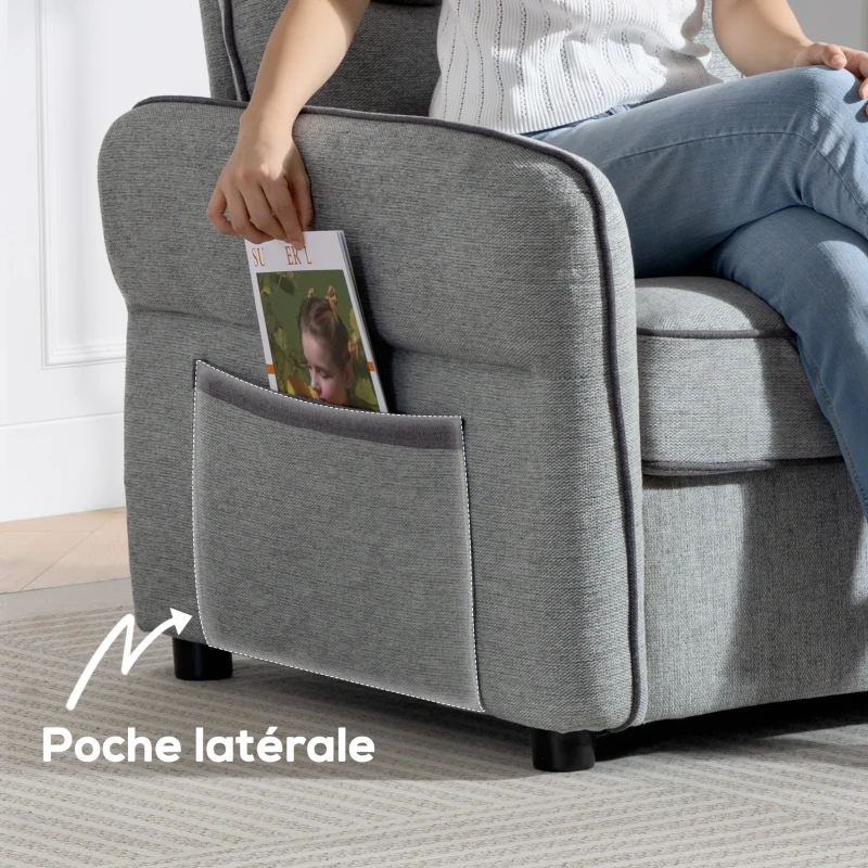 HOMCOM Canapé 2 places, canapé de salon en velours égyptien, 2 oreillers inclus, poche latérale, 136 x 81 x 90 cm, gris