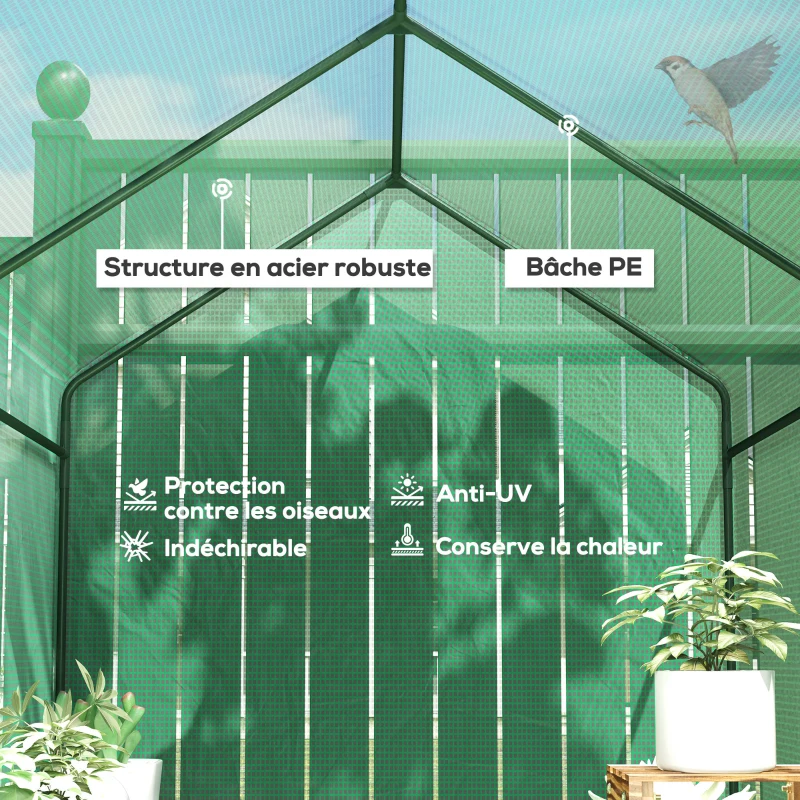 Outsunny Serre de jardin PE étagère 2 niveaux, serre de balcon, bâche renforcée 140 g/m², châssis en acier, 186x120x190cm, vert