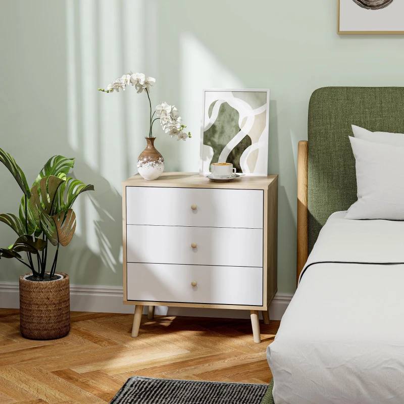 HOMCOM Commode 3 tiroirs meuble de rangement style moderne pour chambre à coucher, salon - 60 x 35 x 65 cm, chêne