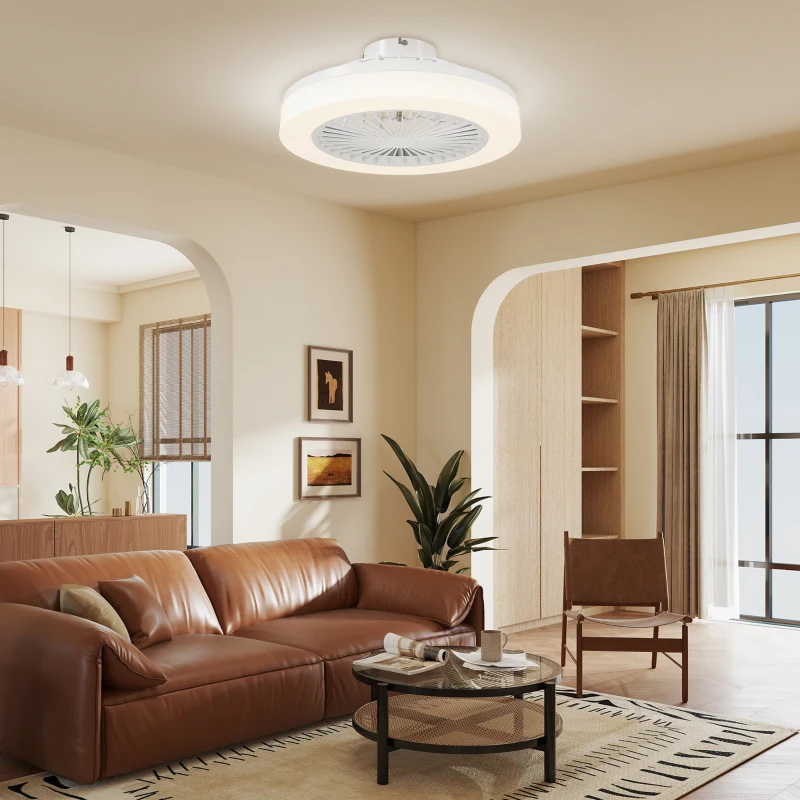 HOMCOM Ventilatore a Soffitto con Luce LED Regolabile e 6 Velocità, in Plastica e Acrilico, Ø46x16 cm, Bianco