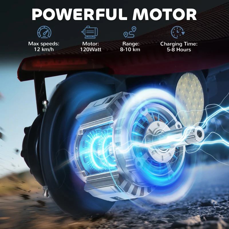 HOMCOM Foldable Electric Scooter, with LED Headlights, for Ages 7-14 Years, Red