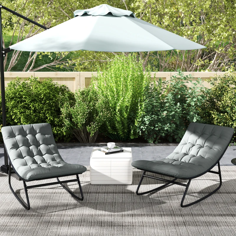 Outsunny Lot de 2 fauteuils à bascule extérieur avec coussins épais, siège tissu textilène respirant et cadre en acier, gris