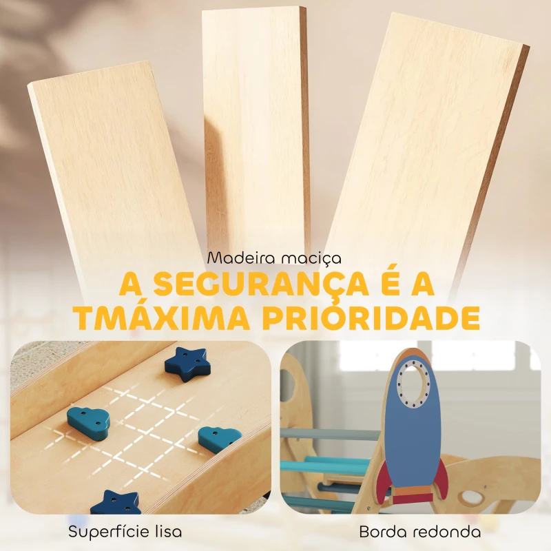 AIYAPLAY Triângulo de Escalada Montessori 7 em 1 Estrutura de Escalada de Madeira Tema de Foguete Azul