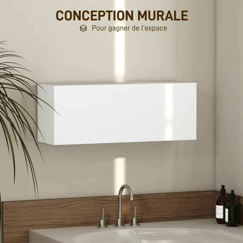 HOMCOM Armoire murale de salle de bain, meuble de rangement suspendu avec porte à charnières, 80 x 25 x 30 cm, blanc