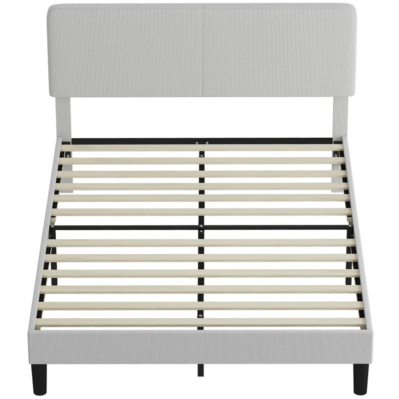 HOMCOM Bettgestell 140x200 cm mit gepolstertem, höhenverstellbarem Kopfteil und Latten, gerippter Samt, Grau