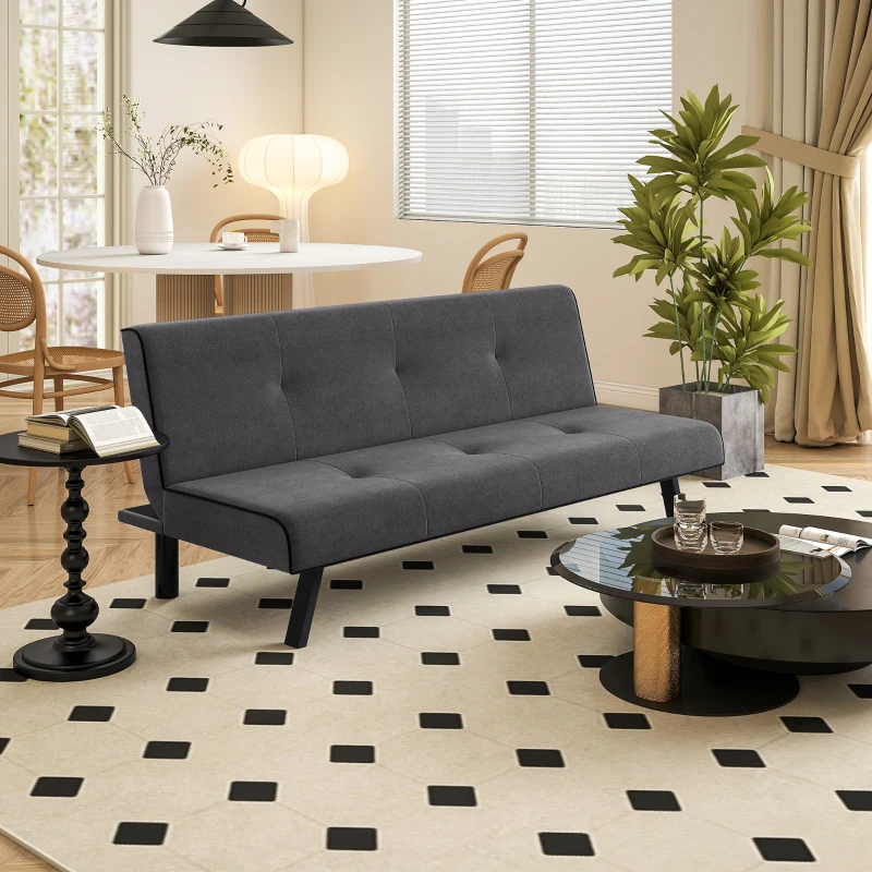 HOMCOM Canapé convertible 3 places inclinable en aspect velours avec pieds en métal pour salon charge 300 kg 170x76x72,5cm gris