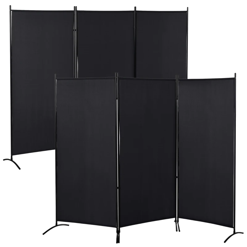HOMCOM Lot de 2 paravents 3 panneaux dim. 2,53L x 0,5l x 1,82H m Brise-Vue paravent sur Pied séparateur métal Polyester Noir